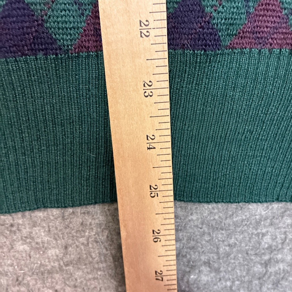 Vintage Crown Club Polo Sweater Men Large Green Argyle Virgin Wool Made In Italy - Picture 7 of 8